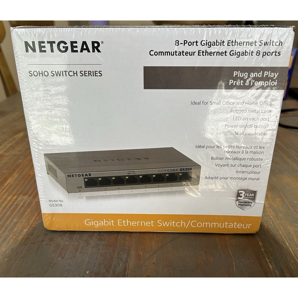 NETGEAR 8-Port Gigabit‎ Ethernet Switch Model GS308-100PAS - New In Box